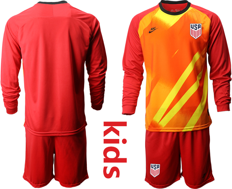 Youth 2020-2021 Season National team United States goalkeeper Long sleeve red Soccer Jersey1